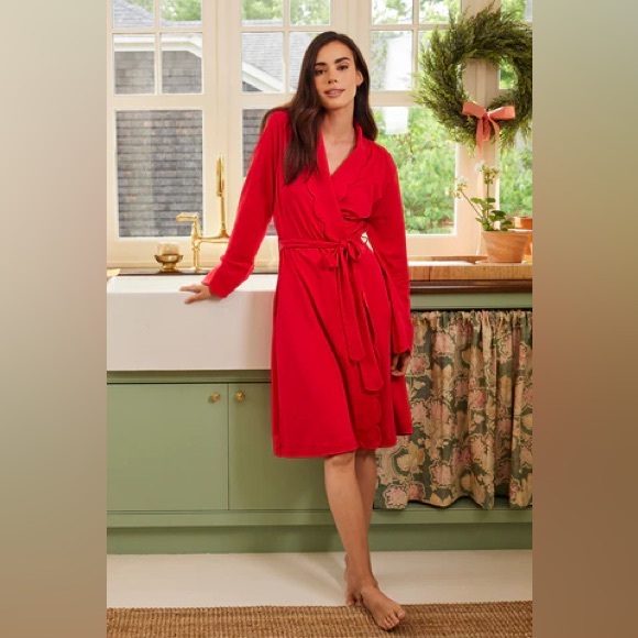 LAKE Pajamas Pima Scallop Robe in Classic Red Size XL NIP